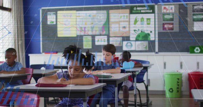 Statistical data processing against group of diverse students studying in a class at school