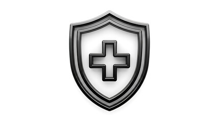 Fototapeta premium A medical shield logo with a cross symbol on a white background
