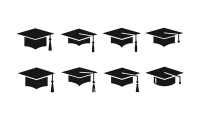 Graduation Caps Icons - Black Silhouettes