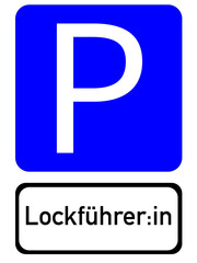Illustration of a blue parking sign with the inscription "Lockf&uuml;hrer:in"