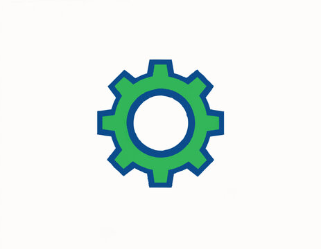 Adobe Illustrator Artwork of reen Gear Icon with Blue Outline. A stylized gear icon with eight teeth, colored green with a blue outline