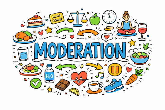 Balanced lifestyle concept: moderation in diet, exercise, and relaxation
