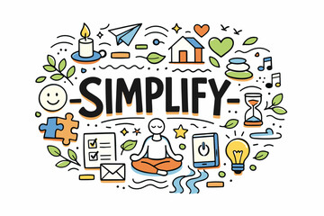 Simplify your life: mindfulness, organization, and balance tips illustrated