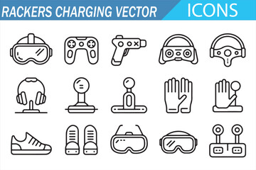 Fototapeta premium Hackers Charging Gaming Icon Set in Clean Linear Style