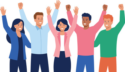 Obraz premium Celebrating people illustration, diverse group character teamwork unity success joy excitement lifestyle festive design vector artwork, workplace and social theme, isolated background