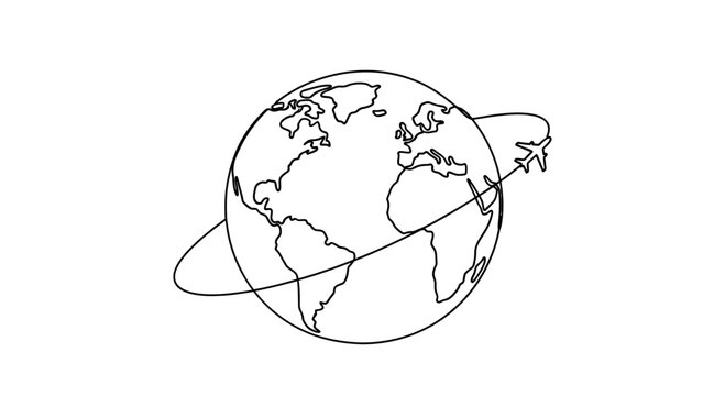 Airplane Flying Around the World Globe - Travel and Tourism Concept
