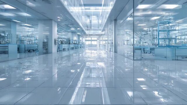 Modern Laboratory: A spacious and contemporary laboratory, bathed in cool, sterile light, showcasing a blend of functionality and elegance.