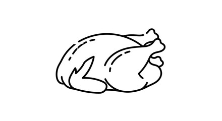 Fototapeta premium Simple Line Art Icon of a Whole Roasted Chicken, Isolated on White Background