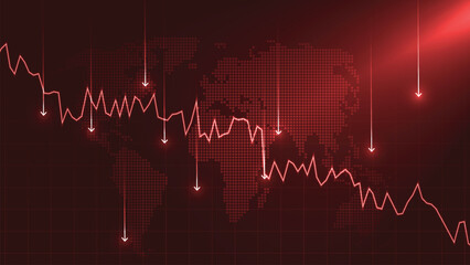 Business stock market crash background with falling charts on red background. © AdityasStd