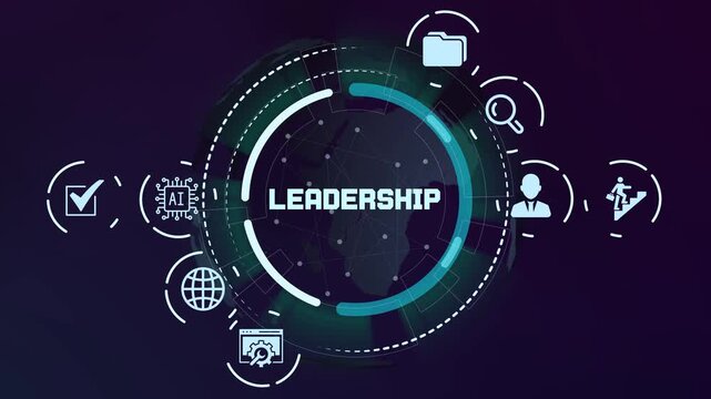 Corporate leadership and executive management concept with influential figure icons and strategic vision symbols.