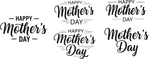 Mother's Day typography set with happy phrases and elegant cursive scripts on white background © Muttaqin