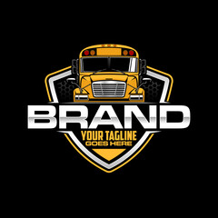 American School Bus Logo Design, Yellow Transportation Vehicle Vector Illustration for Education Branding