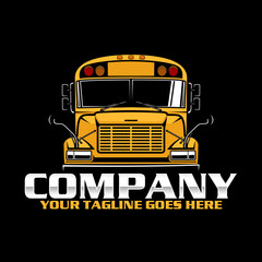 American School Bus Logo Design, Yellow Transportation Vehicle Vector Illustration for Education Branding