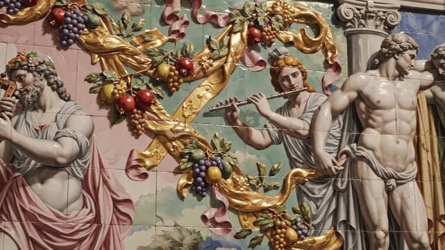Ceramic mural with figures.