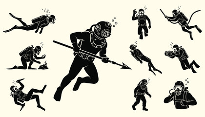 Diver Silhouettes Underwater Exploration and Adventure Icons © 777SKYLABS
