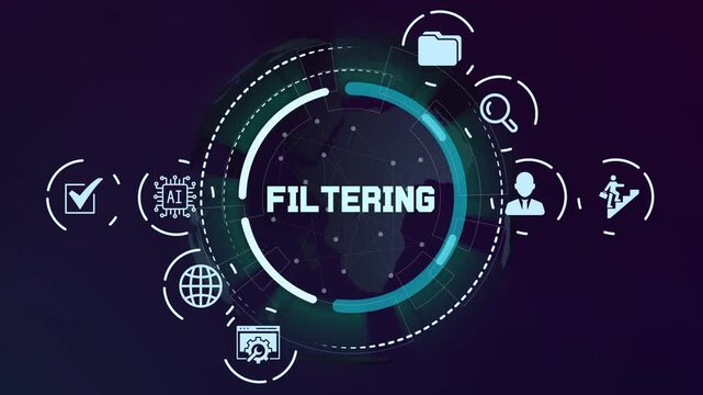 Data filtering and information processing system icon on a digital interface for precise content management.