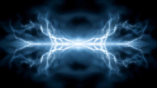 青く輝くプラズマ放電とエネルギーの閃光：サイバーテクノロジーと宇宙のイメージ動画