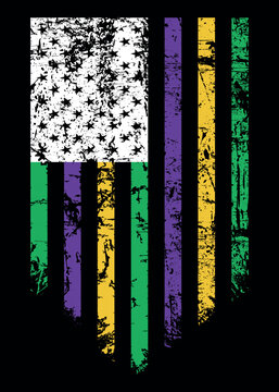 Mardi Gras American Flag , Mardi Gras Purple Green Yellow USA Flag.