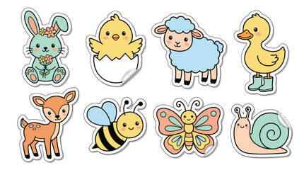 Colorful cartoon animal stickers for nursery decoration and children's design.