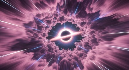 Purple Cosmic Cloud Tunnel with Rotating Black Hole Sci-Fi Background