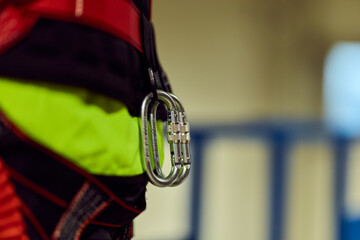 Climbing Safety Harness With Locking Carabiner For Industrial Work At Heights And Fall Protection