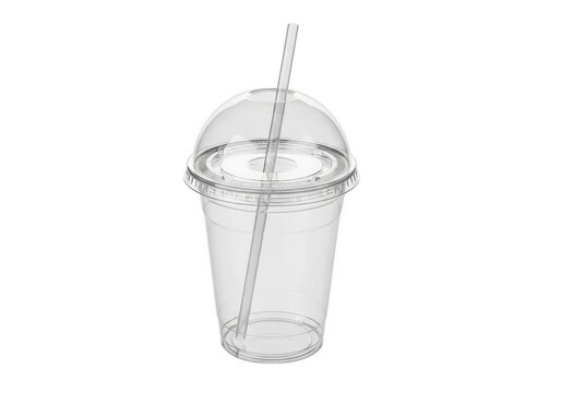 A clear plastic cup with a lid and straw, perfect for cold beverages. isolated on transparent background