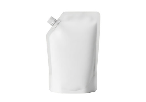 A white pouch with a spout, standing upright against a white background isolated on transparent background