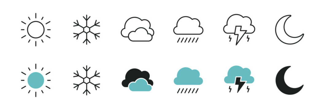 simple weather sky forecast icon line set