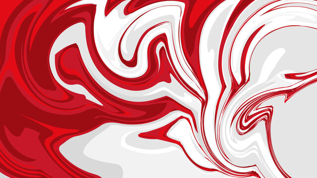 Red And White Abstract Marble Swirl Background With Fluid Paint Motion And Energetic Texture