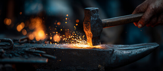 hammering glowing metal bar