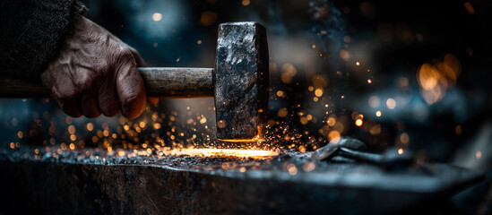 hammering glowing metal bar