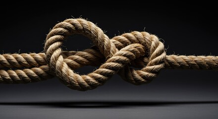 Obraz premium A massive, complicated knot of thick, heavy rope creating complexity and stopping forward movement, symbolizing wasted effort and poor organization ,dense ,chaos ,failure