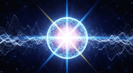 Abstract Glowing Energy Sphere with Light Rays and Particle Waves