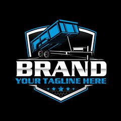 Dump Trailer Logo Design for Junk Removal and Trailer Rental Service, Heavy Duty Construction Vector Illustration