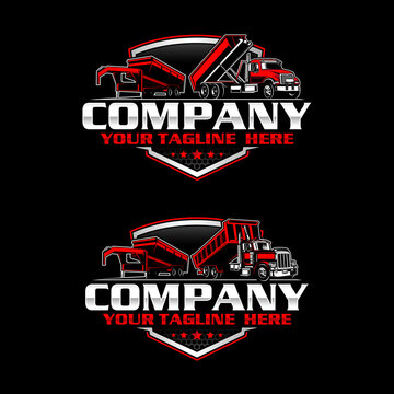 dumo truck and Dump Trailer Logo Design, Construction Tipper Trailer Vector Illustration