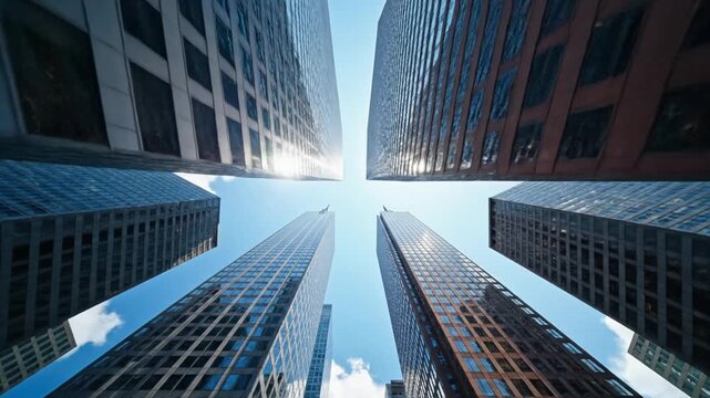 City towers skyward view.
