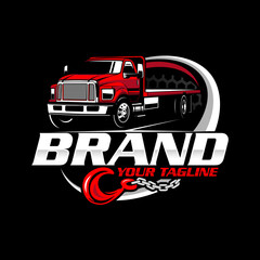 Flatbed Towing Truck Logo Design, Heavy Duty Tow Transport Vector Illustration