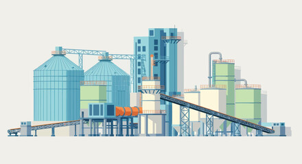 Obraz premium Industrial Cement Factory with Silos and Conveyor Belts.
