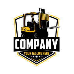 Forklift Logo Design, Industrial Warehouse Equipment Transport Vector Illustration