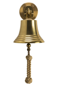 Ship's brass bell on hook isolated with transparency