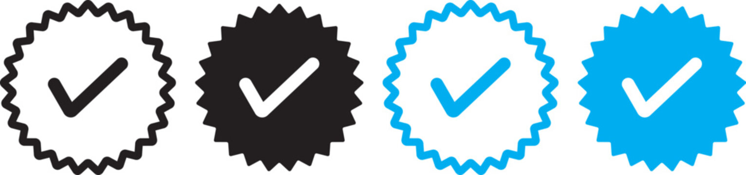 Blue Verified badge icon set. Blue tick check with social media account icon. blue verified icon, social media account verify icons. Blue Verified badge icon set
