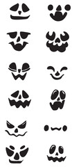 Obraz premium Ghost and Pumpkin Face Expressions Set. Black Silhouette Emoticons for Halloween Decor, Spooky and Funny Cartoon Mouths and Eyes.