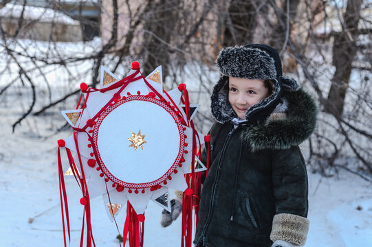 Celebration of traditional Maslenitsa with mummers