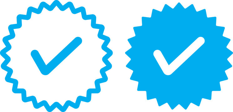 Blue Verified badge icon set. Blue tick check with social media account icon. blue verified icon, social media account verify icons. Blue Verified badge icon set