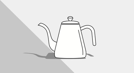 Obraz premium Minimalist Line Art of a Pour Over Coffee Kettle with Shadow on Gray Background