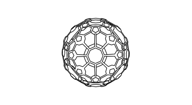 Fullerene Buckyball Carbon Molecule Wireframe Structure - Scientific Illustration