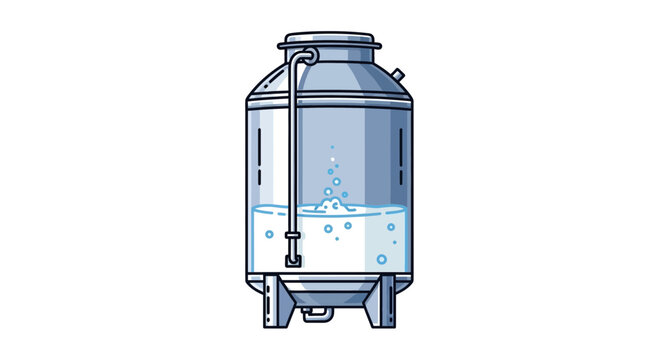 Industrial stainless steel tank with liquid and bubbles, for storing or processing