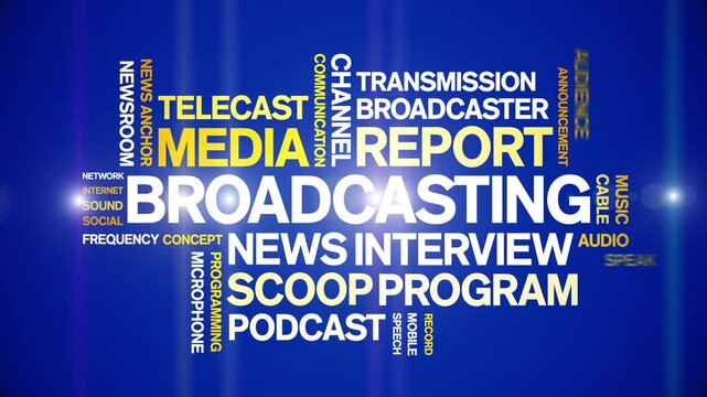 Broadcasting animated word cloud-text design animation tag kinetic typography seamless loop.