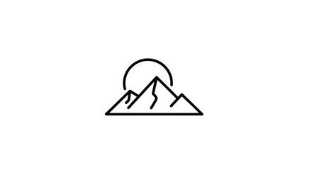 Minimalist Mountain Sun Icon Line Art Landscape Design