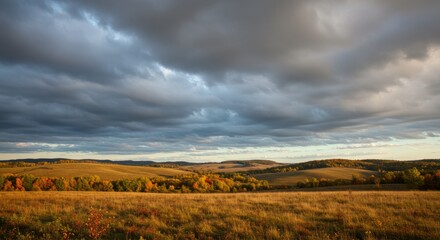 Dramatic Autumn Landscape Under a Cloudy Sky